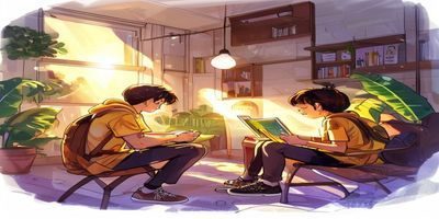 学生在宿舍用平板电脑阅读香蕉漫画热血格斗专区，台灯暖光营造温馨学习氛围